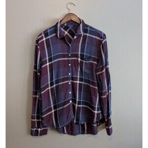 Aeropostale Size XL Plaid Top Womens Soft Flannel Shirt Button Up Maroon Blue